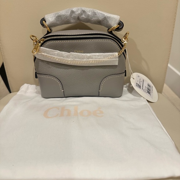 CHLOE Mini Daria Leather Chain Crossbody Shoulder Bag Stromy Gray NWT - Picture 15 of 16